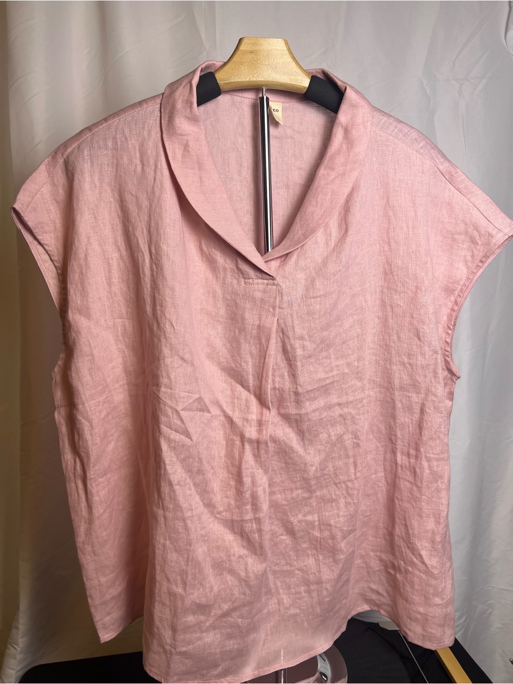 LINTICO Elara Linen Top XXL Rosa Pink Shawl V-Neck Cap Sleeve Blouse Shirt